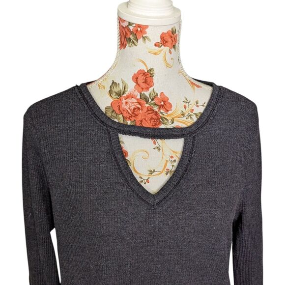 t.la Anthropologie Sz S OS Womens Waffle Knit Thermal Top  Gray Keyhole Tunic - Picture 10 of 10